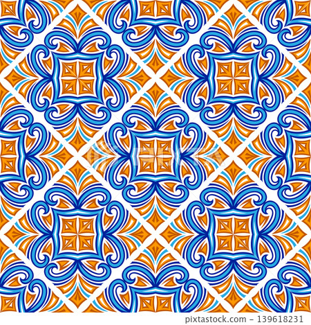 Ancient ceramic tile pattern. Wall or floor texture. Decorative antique stone ornament. 139618231