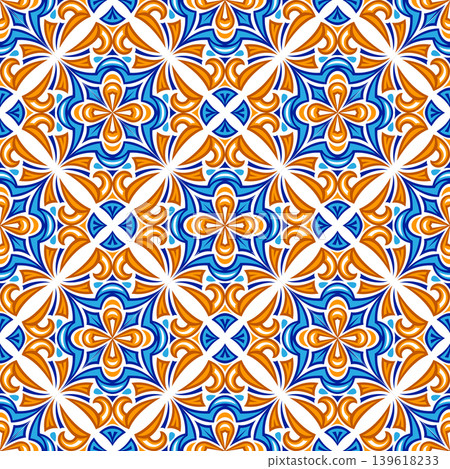 Ancient ceramic tile pattern. Wall or floor texture. Decorative antique stone ornament. 139618233