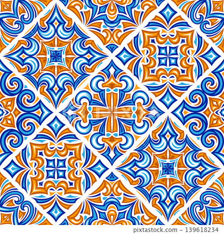 Ancient ceramic tile pattern. Wall or floor texture. Decorative antique stone ornament. 139618234