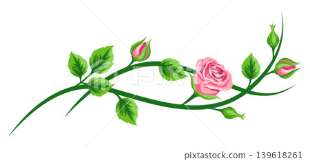Decorative element with roses. Beautiful realistic flowers, buds and leaves. Decorative element with roses. Beautiful realistic flowers, buds and leaves. 139618261