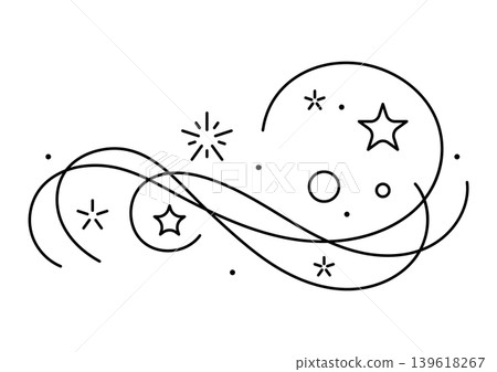 Curls and waves with stars. Magic outline illustration. Line art style. Curls and waves with stars. Magic outline illustration. Line art style. 139618267