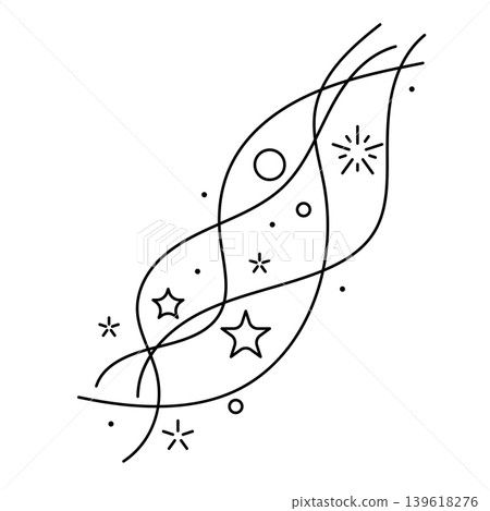 Curls and waves with stars. Magic outline illustration. Line art style. Curls and waves with stars. Magic outline illustration. Line art style. 139618276