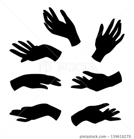 Set of various hands gesture. Different hand positions. Silhouette isolated human hands. 139618278