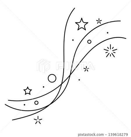 Curls and waves with stars. Magic outline illustration. Line art style. Curls and waves with stars. Magic outline illustration. Line art style. 139618279