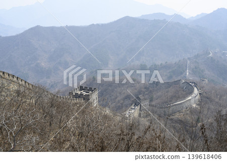 View of the Great Wall of China in the mountains in Mutianyu district, China View of the Great Wall of China in the mountains in Mutianyu district, China 139618406