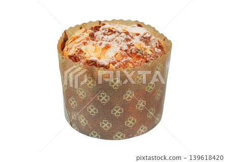 Religion traditions. Easter sweet cake isolated on a white background. Home decor and cake. Village style. Religion traditions. Easter sweet cake isolated on a white background. Home decor and cake. Village style. 139618420