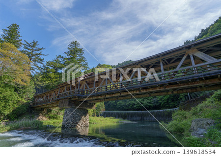 The beautiful wooden bridge of Mishima Shrine, spanning the Yusuhara River. The beautiful wooden bridge of Mishima Shrine, spanning the Yusuhara River. 139618534