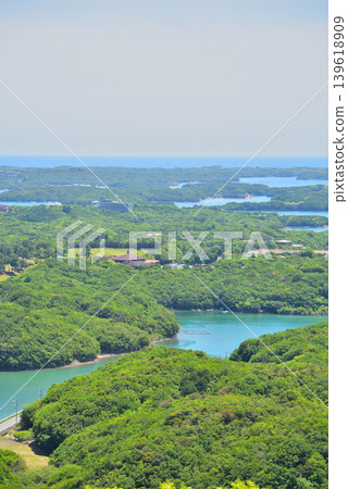 Mie Prefecture: Yokoyama Observatory in the fresh greenery and the coastline of Ago Bay Mie Prefecture: Yokoyama Observatory in the fresh greenery and the coastline of Ago Bay 139618909
