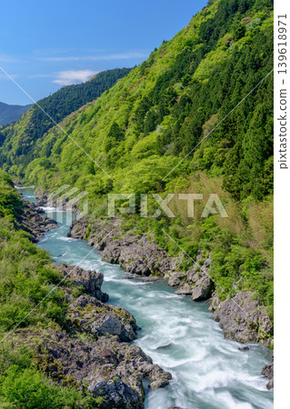 八重轟隆:由四萬十川水系湍急的河水和形狀奇特的岩石交織而成的峽谷景觀。 八重轟隆:由四萬十川水系湍急的河水和形狀奇特的岩石交織而成的峽谷景觀。 139618971