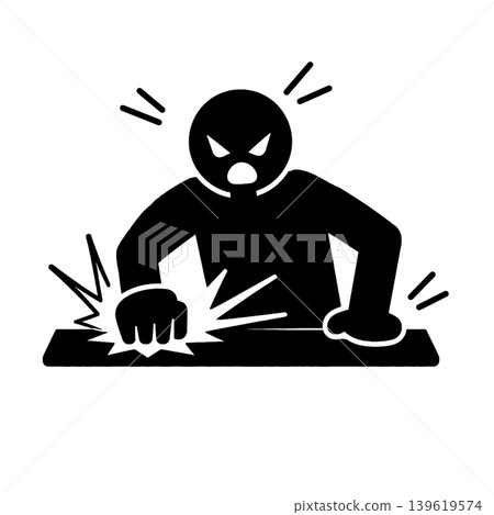憤怒地用拳頭猛擊桌子的人形剪影圖標 憤怒地用拳頭猛擊桌子的人形剪影圖標 139619574