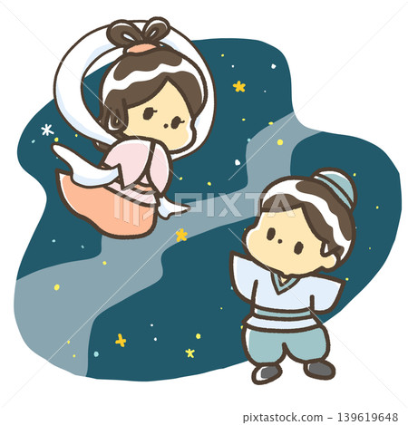 夜空中的銀河,以及織姬和牛郎的星星。 夜空中的銀河,以及織姬和牛郎的星星。 139619648