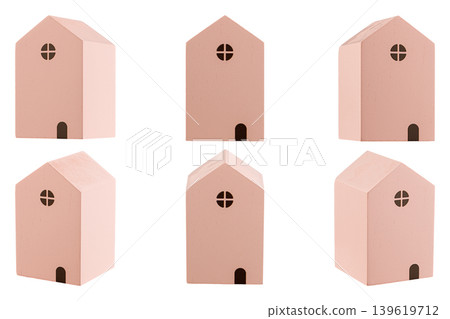 Pink Toy House Mockup Set with Front and Side Views Isolated on White Pink Toy House Mockup Set with Front and Side Views Isolated on White 139619712