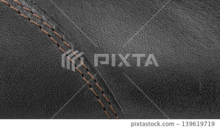 Professional double seam on Gray leather product close-up view Professional double seam on Gray leather product close-up view 139619719