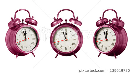 set collection retro clock, watch, pointer clock, Red color alarm clock on isolated white background set collection retro clock, watch, pointer clock, Red color alarm clock on isolated white background 139619720