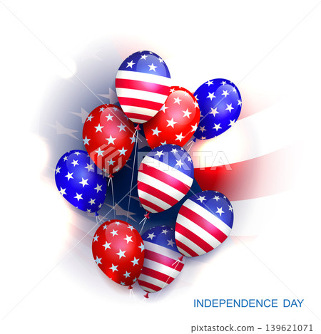 American Independence Day. Isolated design element with a set of balloons on a white background 139621071