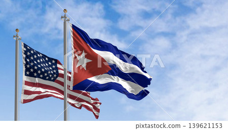 Cuba national flags waving in the wind on a clear day Cuba national flags waving in the wind on a clear day 139621153