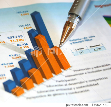 pen on business report and financial report pen on business report and financial report 139621480
