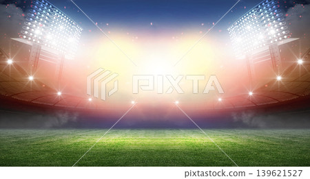 IIIuminated Football Stadium at night with empty field. IIIuminated Football Stadium at night with empty field. 139621527