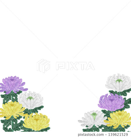 [Chrysanthemum Flower Frame] Hand-embroidered illustration material 139621529