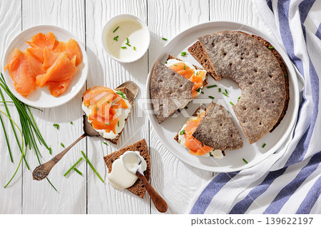 Finnish reikaleipa bread with salmon and cheese Finnish reikaleipa bread with salmon and cheese 139622197