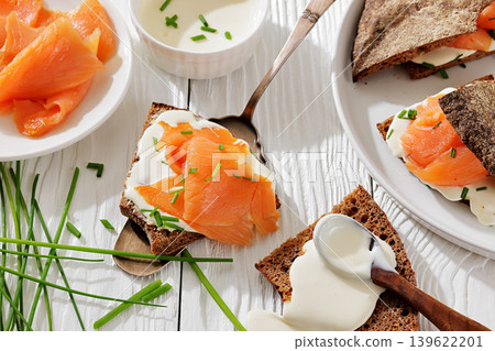 Finnish reikaleipa bread with salmon and cheese 139622201