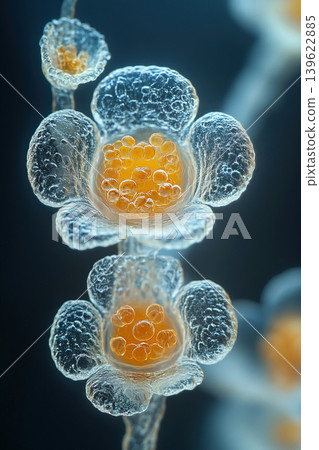 Reproduction cell observed under microscope revealing details of sperm formation in natural habitat Reproduction cell observed under microscope revealing details of sperm formation in natural habitat 139622885