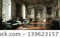Stunning baroque interior featuring detailed furnishings and elegant architecture in soft lighting 139623157