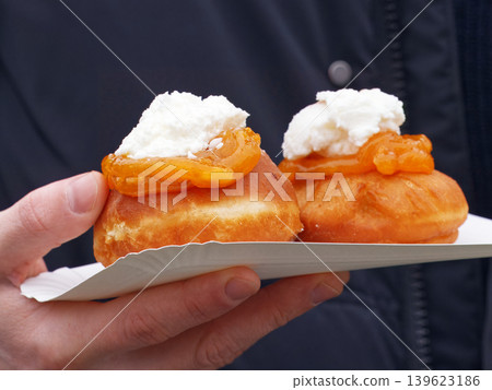 Traditional Czech Doughnuts on Plate at Naplavka Traditional Czech Doughnuts on Plate at Naplavka 139623186