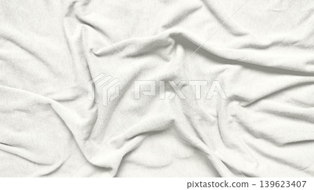 crumpled white fabric texture with natural wrinkles soft folds subtle shadows in minimalist macro composition 139623407