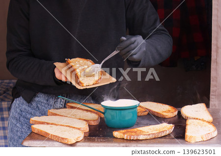 Traditional street food preparation at Naplavka market in Prague 139623501
