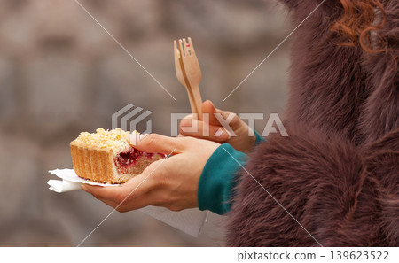 Woman Holding Cherry Cake at Naplavka Market Woman Holding Cherry Cake at Naplavka Market 139623522