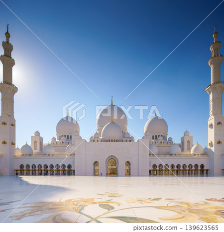 Abu Dhabi, United Arab Emirates - Jan 10 2024, panoramic view, Sheikh Zayed Grand Mosque in Abu Dhabi, the capital city of United Arab Emirates Abu Dhabi, United Arab Emirates - Jan 10 2024, panoramic view, Sheikh Zayed Grand Mosque in Abu Dhabi, the capital city of United Arab Emirates 139623565