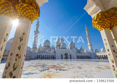Abu Dhabi, United Arab Emirates - Jan 10 2024, panoramic view, Sheikh Zayed Grand Mosque in Abu Dhabi, at daytime, the capital city of United Arab Emirates Abu Dhabi, United Arab Emirates - Jan 10 2024, panoramic view, Sheikh Zayed Grand Mosque in Abu Dhabi, at daytime, the capital city of United Arab Emirates 139623566
