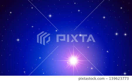 Glowing star burst on deep blue starry night sky background, with bokeh effect Glowing star burst on deep blue starry night sky background, with bokeh effect 139623773