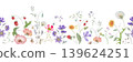 Watercolor floral seamless border with wildflowers. Summer Hand-painted botanical horizontal repeat pattern isolated on white background. Vector EPS. 139624251