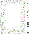 Watercolor floral frame with  wildflowers  greenery. Hand-painted botanical square border for wedding invitations and greeting cards. Vector EPS. 139624254