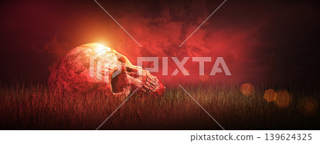 Skull and dark clouds, 3d rendering Skull and dark clouds, 3d rendering 139624325