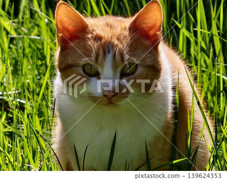 Intimate Feline Portrait. Highquality Picture Showcasing Peaceful Cat With Focused Eyes And Textured Fur Intimate Feline Portrait. Highquality Picture Showcasing Peaceful Cat With Focused Eyes And Textured Fur 139624353