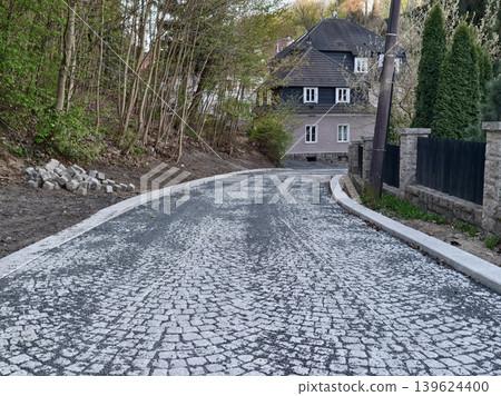 Idyllic Rural Lane With Stone Cottage Enveloped By Abundant Foliage And Peaceful Surroundings Idyllic Rural Lane With Stone Cottage Enveloped By Abundant Foliage And Peaceful Surroundings 139624400