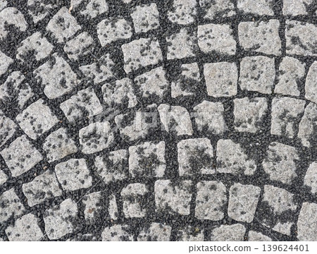 Weathered Round Stone Surface Covered In Moss. Eroded Circular Stone With Moss And Vintage City Vibe Weathered Round Stone Surface Covered In Moss. Eroded Circular Stone With Moss And Vintage City Vibe 139624401