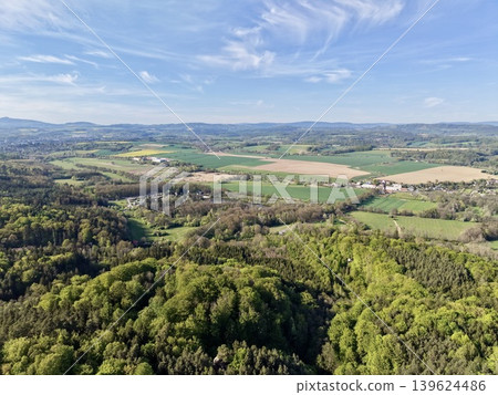 Vivid Rural Landscape. Picturesque Agricultural Fields And Soft Hills At Dusk In Vibrant Shades Vivid Rural Landscape. Picturesque Agricultural Fields And Soft Hills At Dusk In Vibrant Shades 139624486