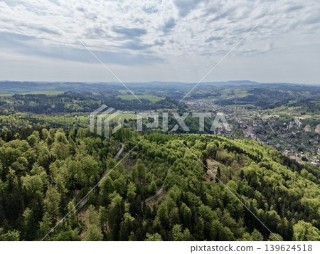 Expansive Landscape Of Farmland And Sky. Wide Scenic Vista Of Rural Fields And Elevated Terrain Expansive Landscape Of Farmland And Sky. Wide Scenic Vista Of Rural Fields And Elevated Terrain 139624518