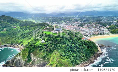 Aerial View of a Scenic Coastal Landscape that beautifully blends Urban Life with Nature 139624570