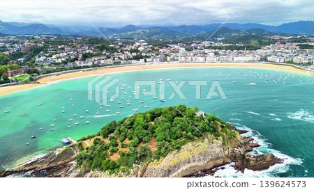 Stunning Aerial View of San Sebastin Beach and Island Stunning Aerial View of San Sebastin Beach and Island 139624573