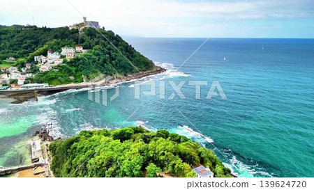 Scenic Coastal Views of San Sebastin with Lush Greenery Scenic Coastal Views of San Sebastin with Lush Greenery 139624720