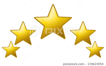 Five glossy golden stars in arch formation for rating and quality Five glossy golden stars in arch formation for rating and quality 139624950