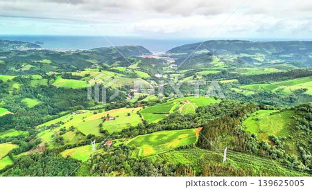 Stunning Aerial View of Beautifully Lush Green Landscapes and the Captivating Coastline Stunning Aerial View of Beautifully Lush Green Landscapes and the Captivating Coastline 139625005