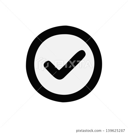 Simple Handdrawn Black Outline Circle With White Inner Space And Checkmark Symbol Icon 139625287