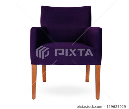 Elegant Purple Velvet Armchair with Wooden Legs Elegant Purple Velvet Armchair with Wooden Legs 139625929
