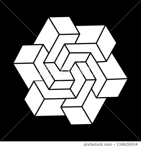 Impossible optical illusion shape. Optical art object. Impossible figures. Sacred geometry. Escher paradox. Impossible optical illusion shape. Optical art object. Impossible figures. Sacred geometry. Escher paradox. 139626034